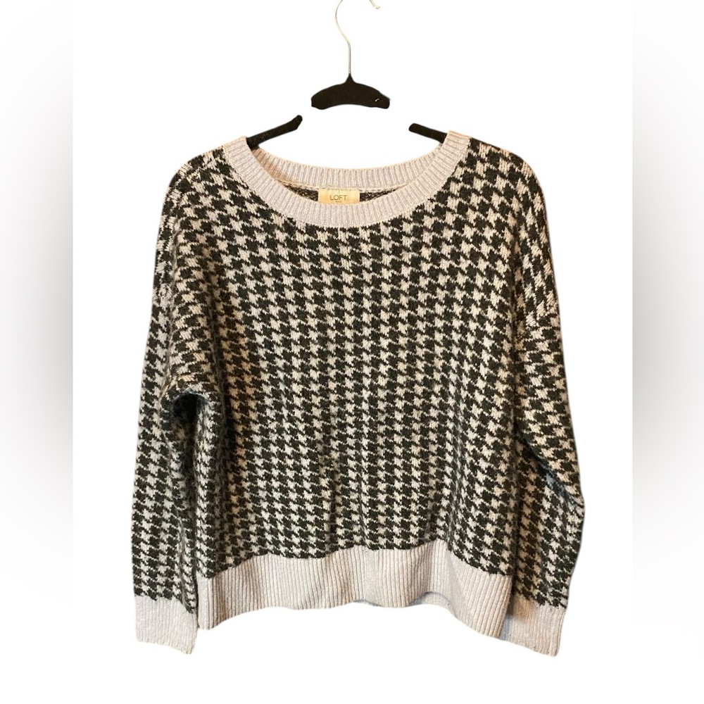 LOFT Houndstooth Pullover Sweater Black White Size Medium Preppy
